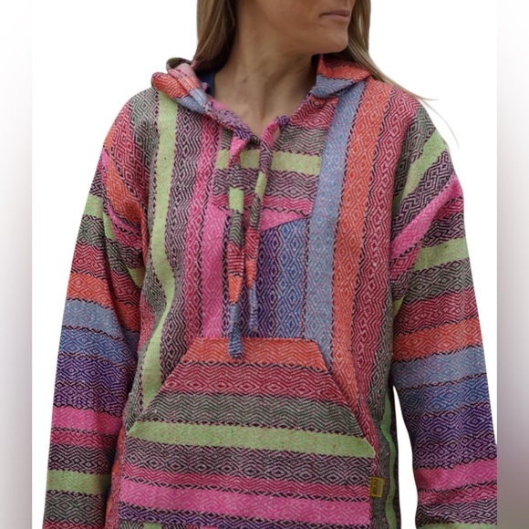 Multicolor Striped Women's Artisanal Rug Hoodie L - Picture 1 of 9